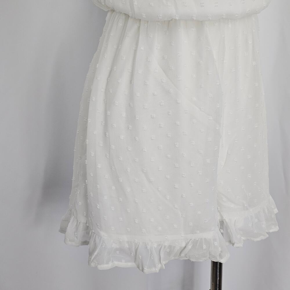 Lulus White Swiss Dot Ruffled Off The Shoulder Romper Women's Size M NWT - Picture 7 of 13